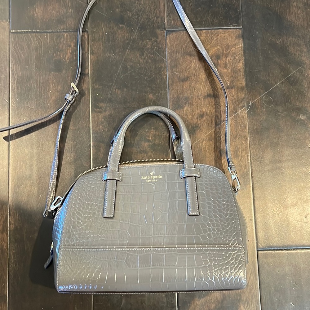 Kate Spade Gray Croc Embossed Leather Satchel